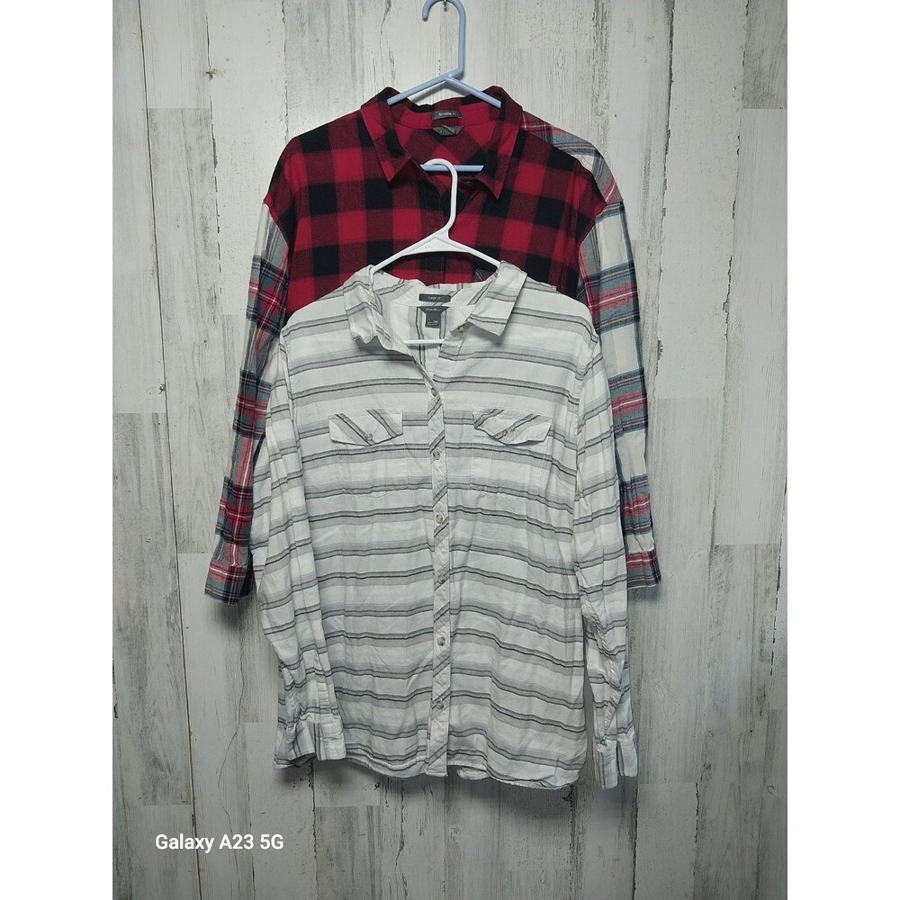 Lot of 2 - Eddie Bauer Women's Size 2XL / XXL Flannel Long Sleeve Plaid Shirts